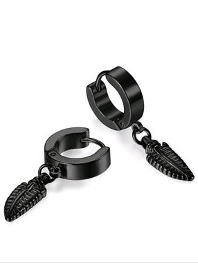 Unisex Huggie Hoop Earrings with Leaf Charm